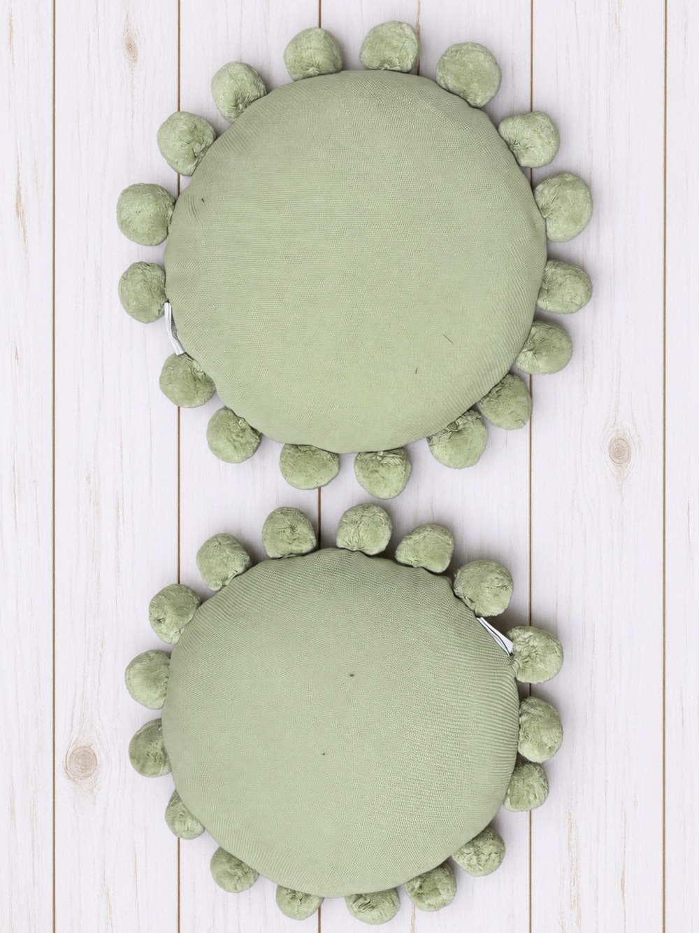 Bella Luxx Sage Green Round Pom-Pom Accent Pillow Pair